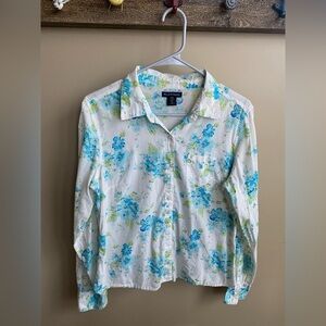 At Last & Co Women's Floral Cottage Core Shirt Size LARGE Button-Up Blouse
